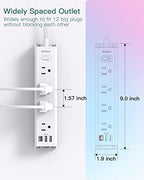 Surge Protector Power Strip - 10 FT Extension Cord, Power Strip with 12 Widely AC Outlet 3 USB, Flat Plug, Wall Mount Overload Protection, 1050J, Desk Charging Station for Home Office, ETL Listed