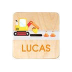 Wooden Piggy Bank for Kids and Adults, Personalized Gift Handmade in USA by BloomOwl, Custom Piggy Bank, Personalized Banks for Kids, Gifts for Baby Boys and Girls (Construction)