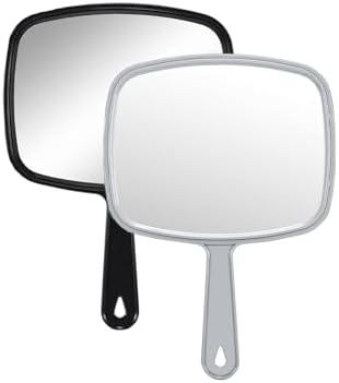 Hand Mirror Salon Barber Hairdressing Handheld Mirror with Handle(Square,Black and Grey,7.4 x 10.3 inches), 2PCS, Black&grey