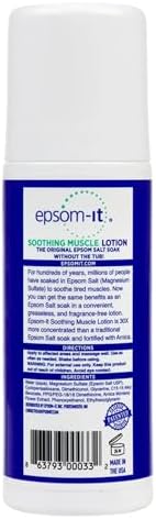 Epsom-It Soothing Muscle Lotion - Roll On Epsom Salt Lotion with Arnica for Muscle Aches and Stiffness, Knees and Tired, Achy Feet, Topical Magnesium Cream, 3oz.