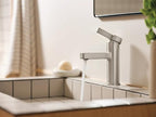 Moen Beric Spot Resist Nickel Modern One-Handle Single Hole Bathroom Faucet with Drain Assembly and Optional Deckplate for Your Bath Sink, 84774SRN