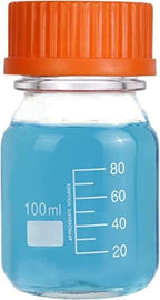Lab Media Storage Round Bottles Graduated Glass Container GL45 Screw Cap Leakproof Multi-Purpose for Scientific | pack of 20 (Orange,100ml)