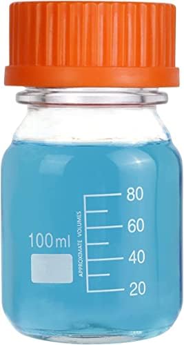 Lab Media Storage Round Bottles Graduated Glass Container GL45 Screw Cap Leakproof Multi-Purpose for Scientific | pack of 20 (Orange,100ml)