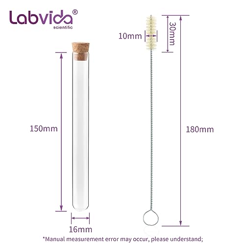 50-Pack 16ml(0.54oz) Glass Test Tubes - 20x100mm, Round Bottom, with Cork Stoppers & Brush. Ideal for Lab Experiments, Plant Propagation, Storage (Candies, Spices), Bath Salts, Home Decor