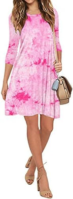 VIISHOW Womens Round Neck 3/4 Sleeves A-line Casual Tshirt Dress with Pocket