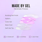 BTArtbox Press On Nails Almond - Medium Press On Nails, Pink White Ombre Soft Gel Nails, Natural Reusable Stick On Nails in 15 Sizes - 30 Fake Nails Kit for Valentines Day Gift