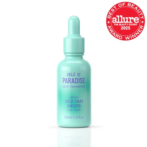 Isle of Paradise Self Tanning Face & Body Drops- Medium, Self Tanner Drops for a Natural Bronze, Long-lasting Tan, Cruelty Free, Fragrance Free & Dermatologist-Approved, 1.01 fl. oz