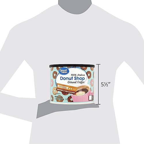 Great Value Donut Shop, 100% Arebica Medium roast Ground Coffee, 30.5 Oz, Medium roast with bright and balanced flavor, Ready to Brew