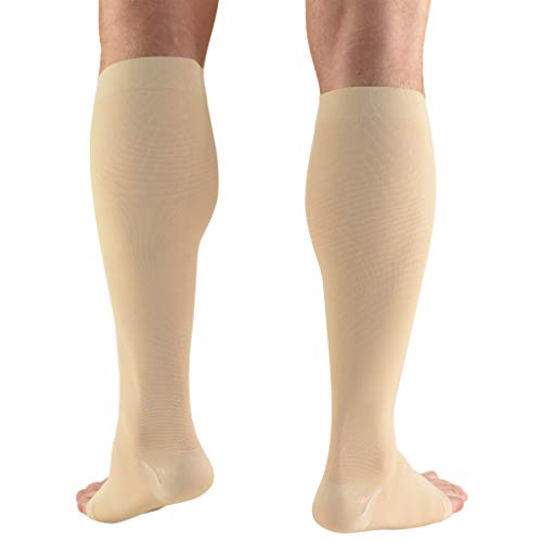 Truform 20-30 mmHg Medical Compression Stockings, Smooth Stretch Microfiber, Knee High, Open Toe, Beige, Medium