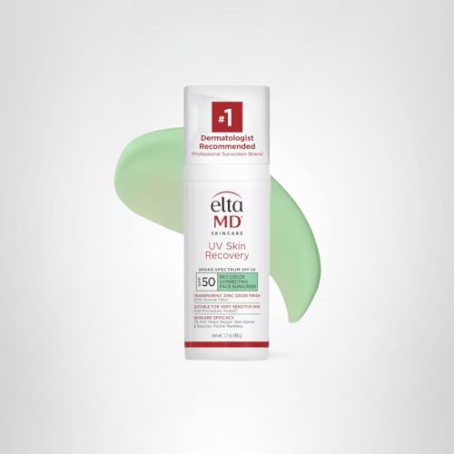 EltaMD UV Skin Recovery Green Tint 100% Mineral Sunscreen, SPF 50, Redness Correcting Face Sunscreen, Safe for Sensitive Skin, 1.7oz