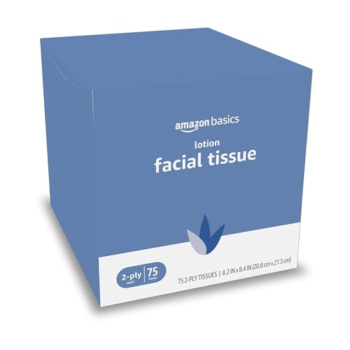 Amazon Basics Facial Tissue, 2-Ply | With Lotion | 300 Count | 12 Packs