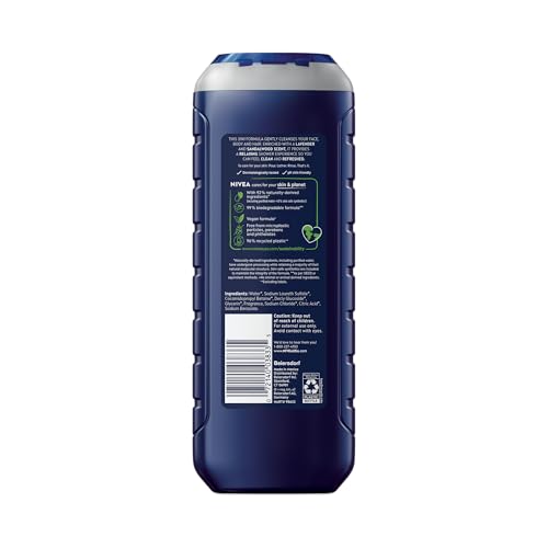 NIVEA MEN Relax Body Wash, Lavender and Sandalwood Scent, 3-in-1 Men's Body Wash, Face and Hair, Paraben Free, Vegan Formula, pH-Skin Friendly, 16.9 Fl Oz Bottle, Pack of 3