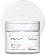 P.CALM Barrier Cycle Toner Pad – 60 Pads with Centella Asiatica & Papaya Extract for Soothing, Moisturizing & Exfoliating, Korean Vegan Facial Toners Pads for Sensitive Skin (160ml / 5.41 fl.oz)
