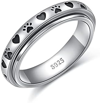 Ladytree Anxiety Relieve Rings 925 Sterling Silver Spinner Fidget Ring Worry Stress Relieving Boredom ADHD Autism Ring Platinum Plated Jewelry Birthday Gifts for Women Men