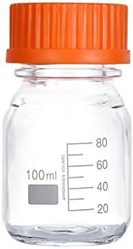 Moonetto 20 Pieces 100ml Round Graduated Lab Media Storage Glass Bottle with GL45 Polypropylene Orange Cap