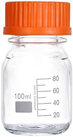 Moonetto 20 Pieces 100ml Round Graduated Lab Media Storage Glass Bottle with GL45 Polypropylene Orange Cap