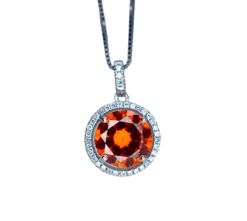 Round Sunstone Necklace Tangerine Orange Sapphire Pendant High Quality Lab created Sterling Silver 4 CT Red Orange Spessartite Garnet Jewelry