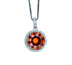 Round Sunstone Necklace Tangerine Orange Sapphire Pendant High Quality Lab created Sterling Silver 4 CT Red Orange Spessartite Garnet Jewelry