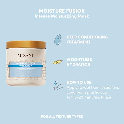 MIZANI Moisture Fusion Intense Moisturizing Mask - Restores Hydration in Curls & Coils, Deep Conditioning Hair Mask For Dry Hair, Moisturizes Without Buildup, With Argan Oil & Honey