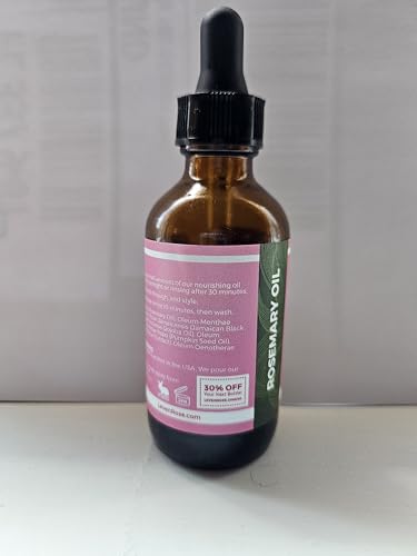 Leven Rose Organic Rosemary Hair Growth Oil with Castor, Rosemary, Peppermint, Jojoba, Argan, Pumpkin Seed, Horse Tail Extract, Evening Primrose for all Hair Types, Natural, 2 oz