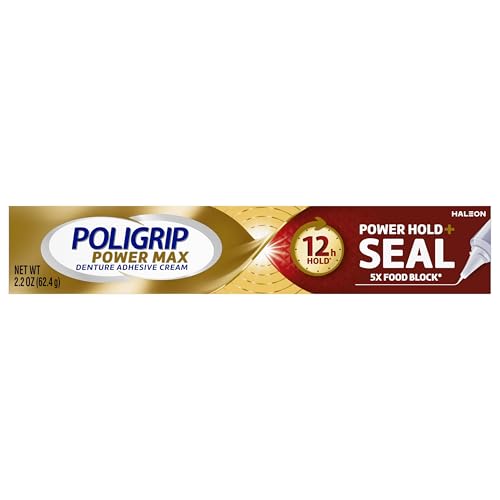 Poligrip Power Max Power Hold Plus Seal Denture Adhesive Cream for Secure Hold and Food Sealing, Flavourless - 2.2 oz (62.3 g) (Pack of 4)