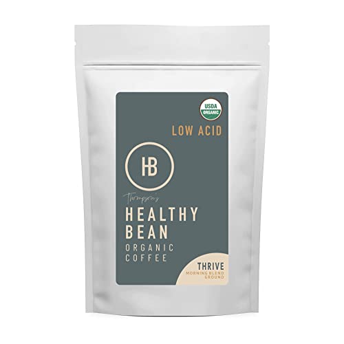 Healthy Bean Coffee Thrive Morning Blend - Organic Ground Coffee Medium Roast - Low Acid for Sensitive Stomachs, Smooth and Rich Flavor, Clean, Low Acidic - Medium Roast, 11oz