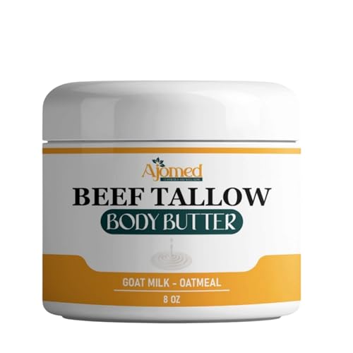 Grass-Fed Beef Tallow Skin Moisturizer body butter with goat milk a d oatmeal Organic Hand, foot, massage Cream| Handmade Skincare | Unscented Body moisturizer lotion, balm for dry skin, Eczema relief (OATMEAL & HONEY)