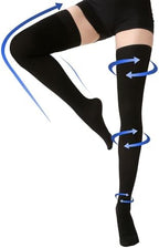 Thigh High Compression Stockings Closed Toe for Men & Women, Opaque, KEKING 15-20mmHg Graduated Compression Leg Support Hose with Silicone Band - Swelling, Varicose Veins, Edema, DVT, Black X-Large