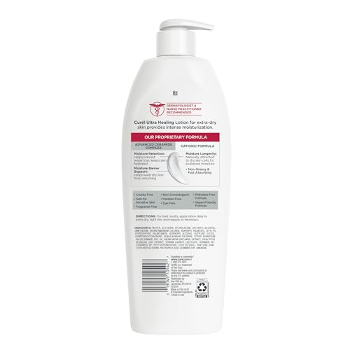 Curel Ultra Healing Intensive Fragrance-Free Lotion For Extra-Dry Skin, Dermatologist Recommended, Ideal for Sensitive Skin, Cruelty Free, Paraben Free, 13 Oz, Pack of 3