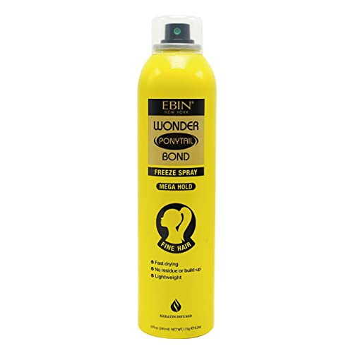 EBIN NEW YORK Wonder Ponytail Bond Freeze Spray Extra Mega Hold - Fine Hair 8oz/ 245ml | Long Lasting Hold, 24-Hour Frizz Control, Shine Enhancing, Fast-Drying, Lightweight, All Hair Types