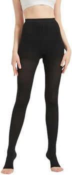 MGANG Medical Compression Pantyhose for Women & Men, 20-30mmHg Graduated Compression Support Tights, Open Toe, Opaque Waist High Compression Stockings for Edema, Varicose Veins, Flight, DVT, Black XL