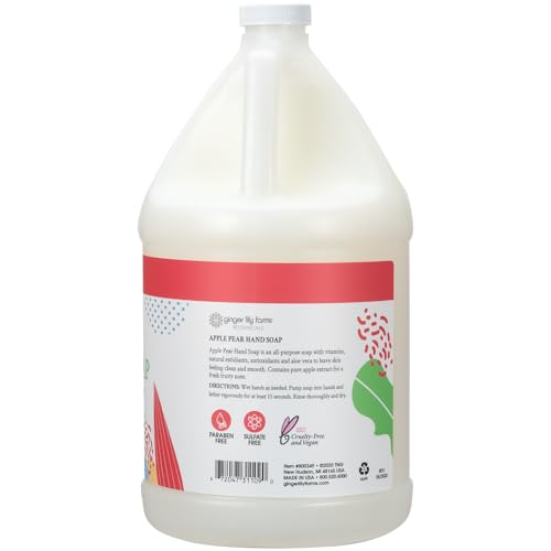 Ginger Lily Farms Botanicals All-Purpose Liquid Hand Soap Refill, 100% Vegan & Cruelty-Free, Apple Pear Scent, 1 Gallon (128 fl. oz.)