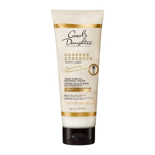 Carol's Daughter Goddess Strength True Stretch Defining Hair Cream For Wavy, Coily and Curly Hair, Curl Defining Cream with Castor Oil for Weak Hair, 6.8 Fl Oz