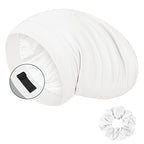 LULUSILK Mulberry Silk Bonnet for Sleeping Women, Real Silk Sleep Cap for Curly Hair and Braids, Pure Silk Head Wrap with Scrunchies, White