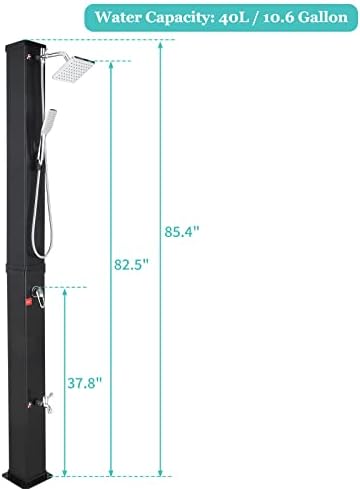 VINGLI Solar Heated Shower, with Shower Head/Handhold/Foot Shower Tap for Outdoor Backyard Poolside Beach Pool Spa,Black (10.6 Gallon-Black)