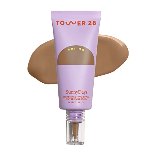 Tower 28 Beauty SunnyDays SPF 30 Tinted Mineral Sunscreen - For Sensitive Skin - 2-in-1 Facial Broad Spectrum UVA/UVB Protection + Foundation - Shade 40 RUNYON - Tan with Olive Undertones, 1 Fl Oz