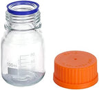 Moonetto 20 Pieces 100ml Round Graduated Lab Media Storage Glass Bottle with GL45 Polypropylene Orange Cap