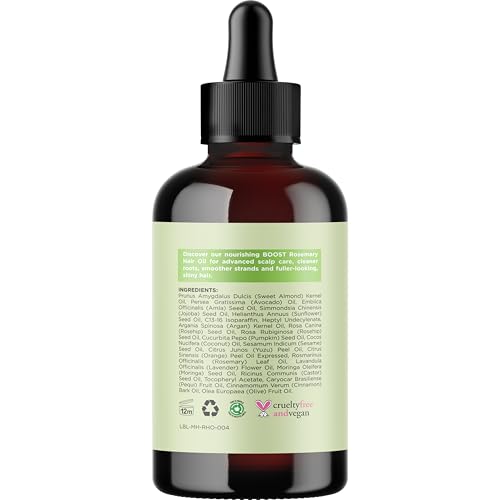 Rosemary Hair Oil for Hair Growth - Strengthening Vegan Hair Growth Oil for Women & Men Amla Castor and Pumpkin Oil - Thickening Hair Serum for Hair Growth for Dry Damaged and Thinning Hair (4 Fl Oz)