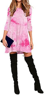 VIISHOW Womens Round Neck 3/4 Sleeves A-line Casual Tshirt Dress with Pocket