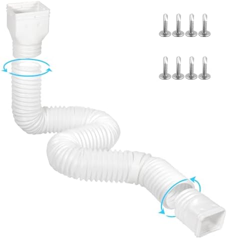 11.5ft Long Gutter Downspout Extensions Flexible, Drain Downspout Extender, Down Spout Drain Extender, Gutter Connector Rainwater Drainage, Extendable from 2.6ft to 11.5ft(White)