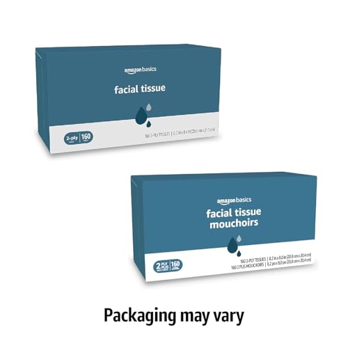 Amazon Basics Facial Tissue, 2-Ply, Soft and Strong, 2880 Count (18 Packs of 160), (Packaging May Vary)