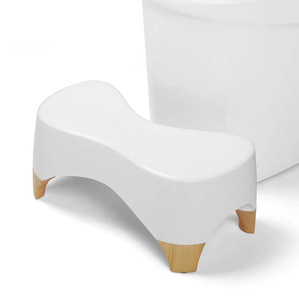 Toilet Stool Squat Adult,Gligam Poop Stool for Bathroom,Bearing 550 lbs Weight,Toilet Step Stool, Potty Stool for Adults and Kids,Non-Slip Simple Design,7" Tall (White/Bamboo Color)