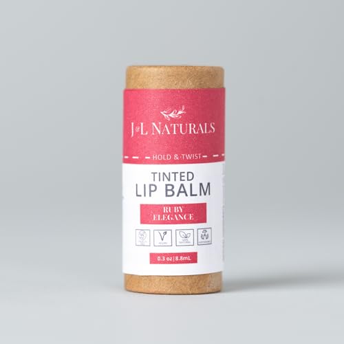 J&L Naturals Tinted Lip Balm | Vegan & Cruelty Free Lip Stain | Zero Waste Makeup | Plastic-Free, Hydrating & Moisturizing Lip Tint | Made in US (Bundle (5-Pack), Ruby Elegance)