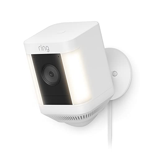 Ring Spotlight Cam Plus, Plug-In | Home or business security with HD video, Two-Way Talk, Color Night Vision, and Security Siren (2022 release) - White