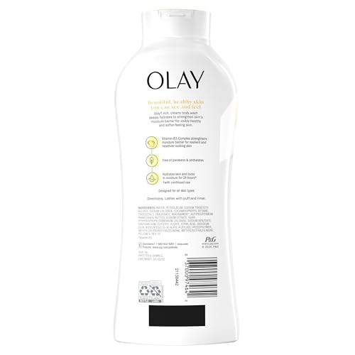 Olay Body Wash for Women, Ultra Moisture, 24hr Moisturizing, Hydrating & Refreshing, B3 Vitamin Complex, Free of Parabens & Phthalates, for All Skin Types, Shea Butter Scent, 22 fl oz (Pack of 4)