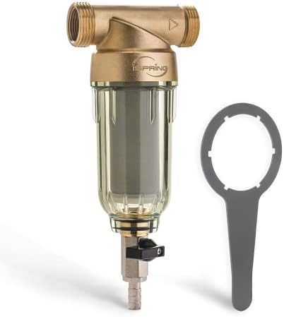 iSpring WSP-50 Reusable Whole House Spin Down Sediment Water Filter, 50 Micron Flushable Prefilter Filtration, 1" MNPT + 3/4" FNPT, Lead-Free Brass