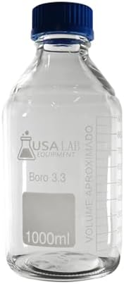 2000 ML Round Media Bottle with GL45 Screw Cap, Clear 3.3 Borosilicate Glass Bottles for Scientific Solution Storage, Multi Purpose Science Labs Solvent Container