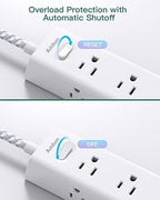Surge Protector Power Strip - 10 FT Extension Cord, Power Strip with 12 Widely AC Outlet 3 USB, Flat Plug, Wall Mount Overload Protection, 1050J, Desk Charging Station for Home Office, ETL Listed