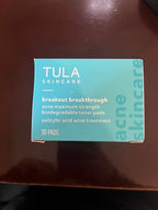 TULA Skin Care Breakout Breakthrough - Acne Maximum Strength Biodegradable Toner Pads, Non-Alcohol, Acne & Blemish Fighting, Soothes & Brightens Marks, 30 Pads