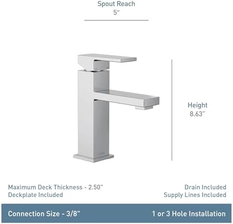 Moen Revyl Spot Resist Nickel One-Handle Single Hole Modern Bathroom Sink Faucet with Optional Deckplate and Spring Loaded Drain Assembly, 84771SRN